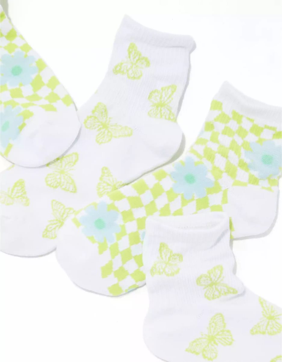 Chaussettes American Eagle AE Butterfly Checkerboard Boyfriend Sock 2-Pack Vert Femme | YMO-80112568